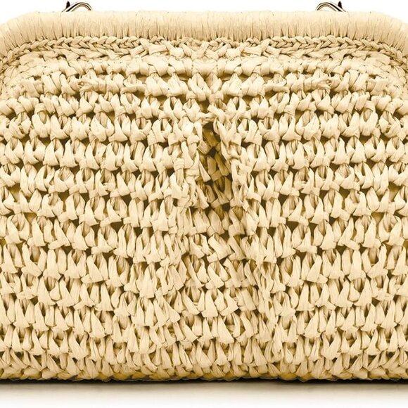 Handbags - Timeless Beige Woven Straw Bag with Durable Chain Strap - Effortless Style